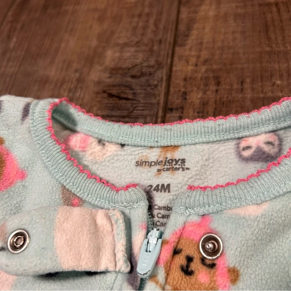 Lot of 4 Carter's Toddler‎ Girl Fleece Footed Pajamas, 24 Months Animals